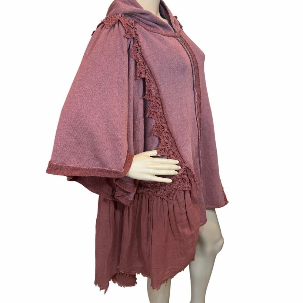 Free People Hey Girl Lace Peplum Hoodie Full Zip Slouchy Whimsigoth Jacket M - Picture 11 of 16